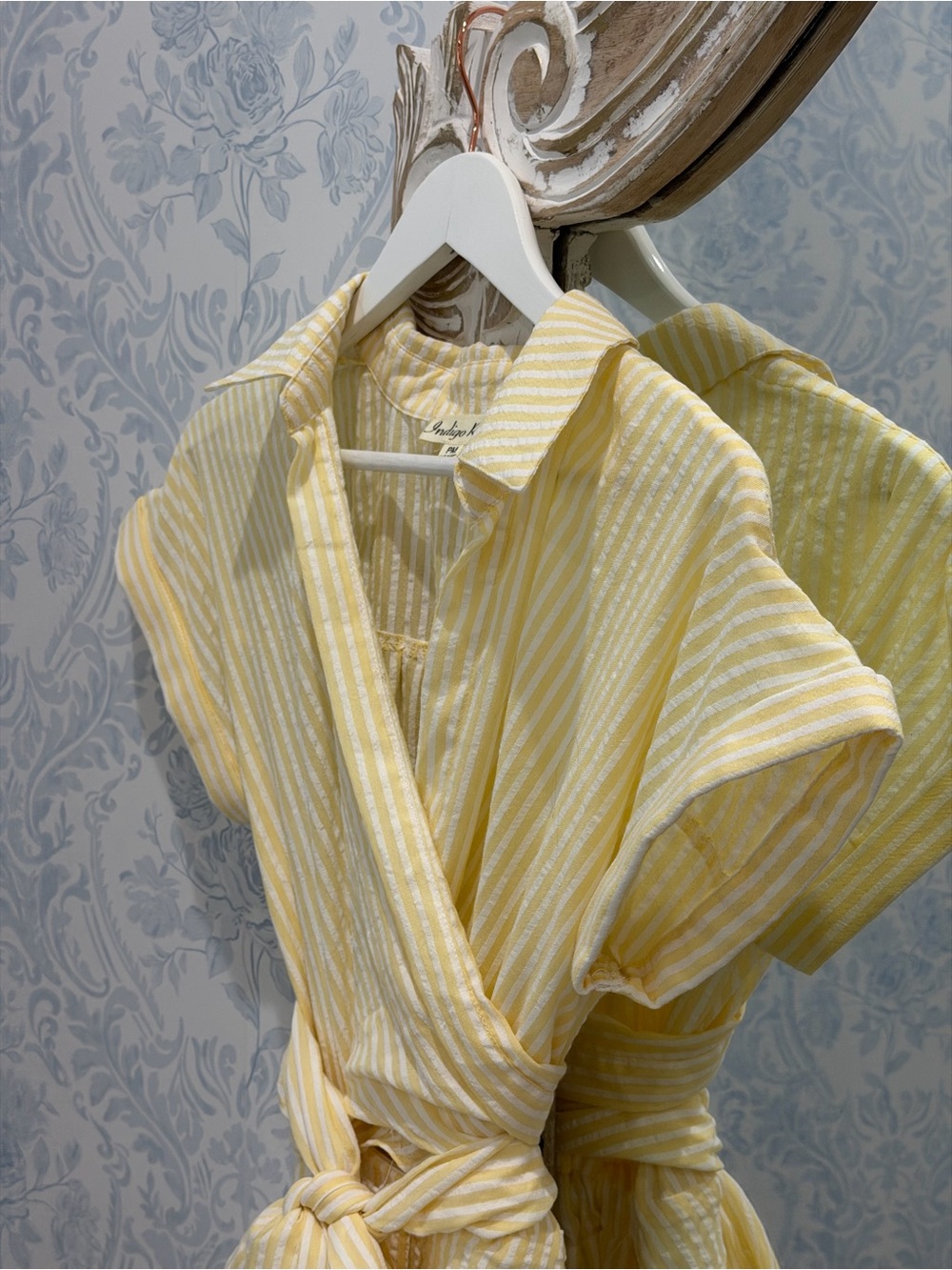 Yellow Wrap Midi Dress with Self Tie Belt - Picture 3 of 6